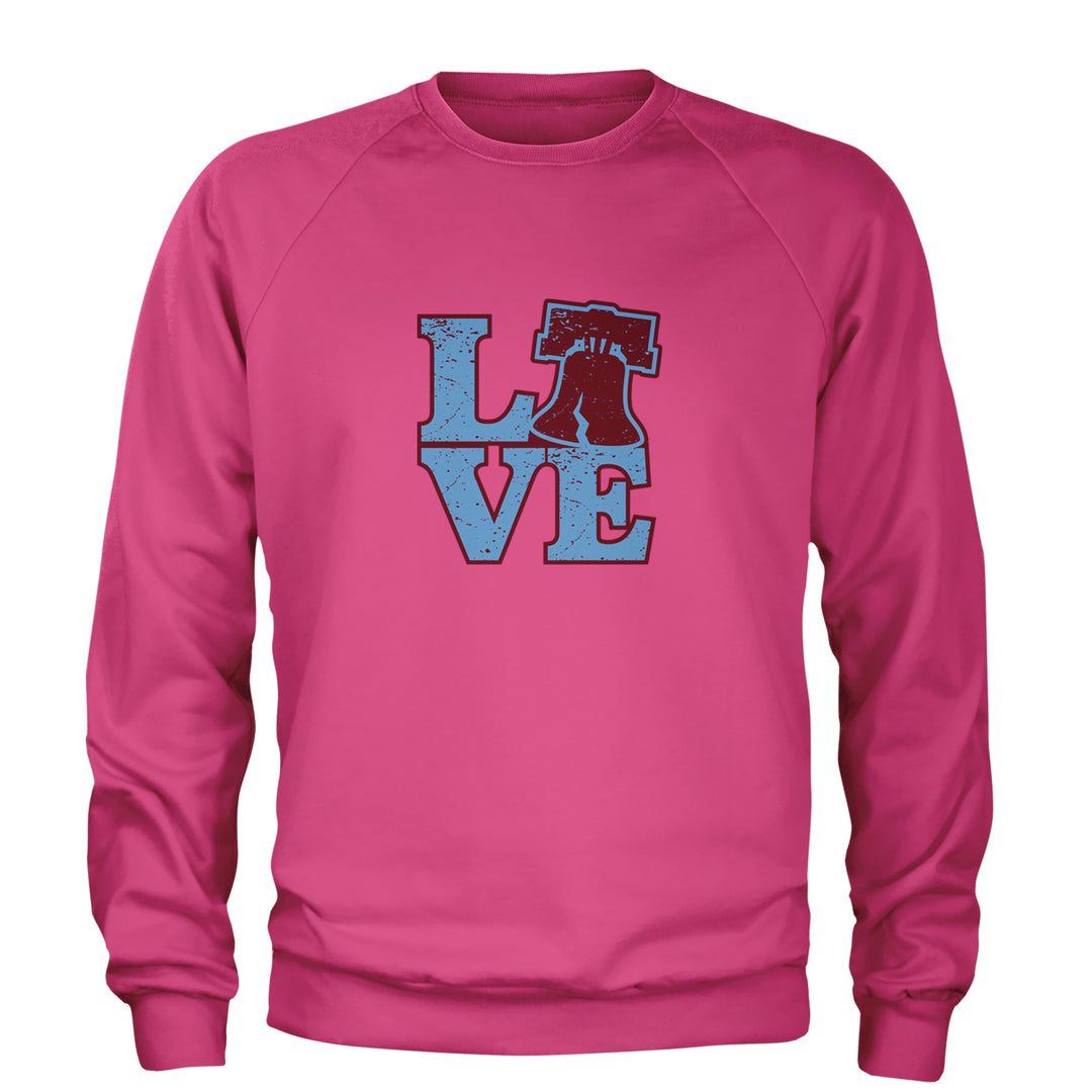 Love Philly Liberty Bell Adult Crewneck Sweatshirt Hot Pink