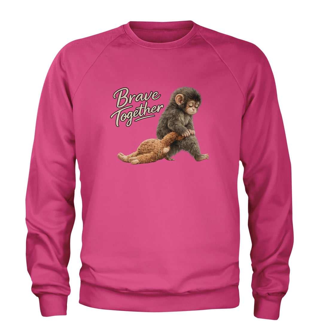 Punch Brave Together Stuffed Animal Adult Crewneck Sweatshirt Hot Pink