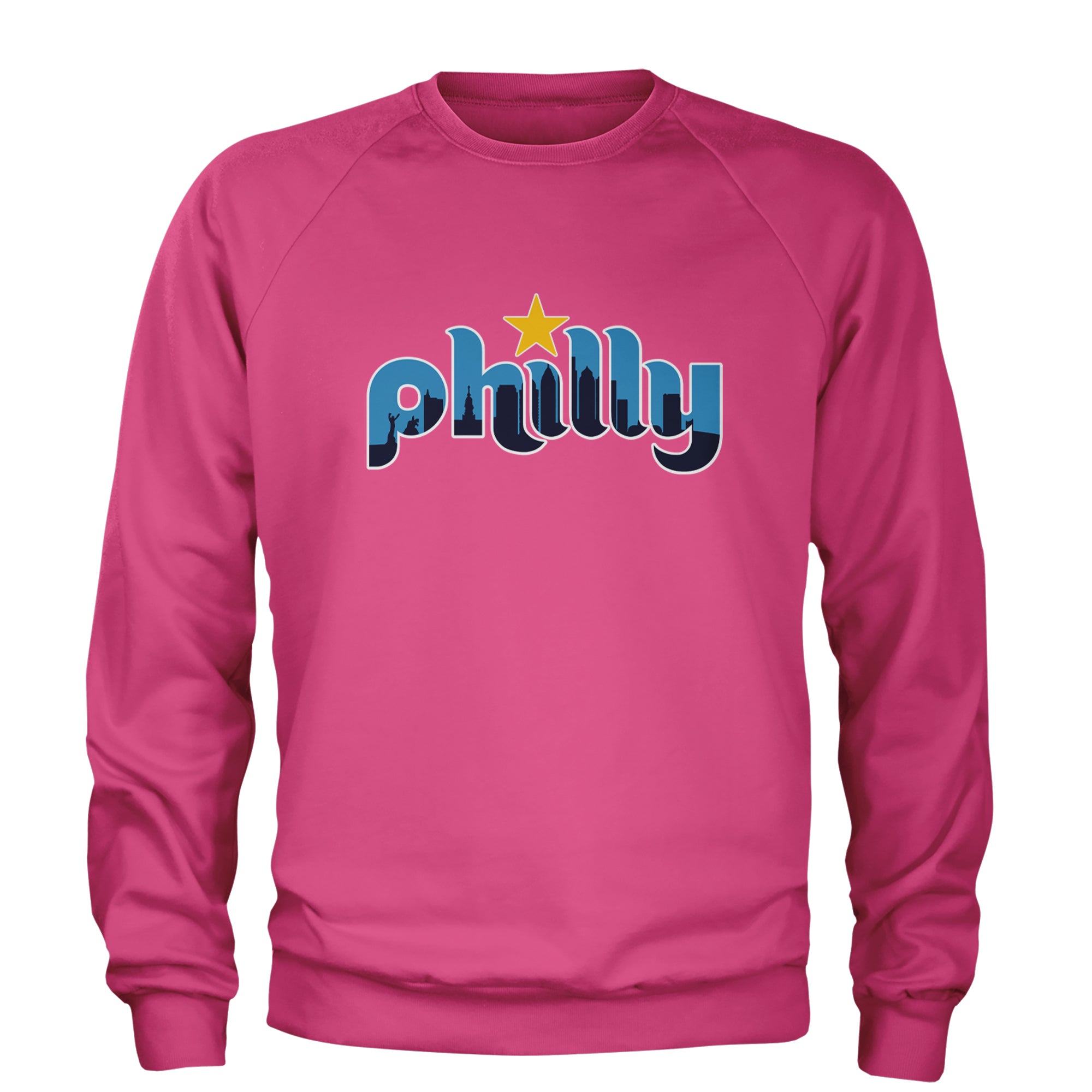 Skyline Philly Philadelphia Adult Crewneck Sweatshirt Hot Pink