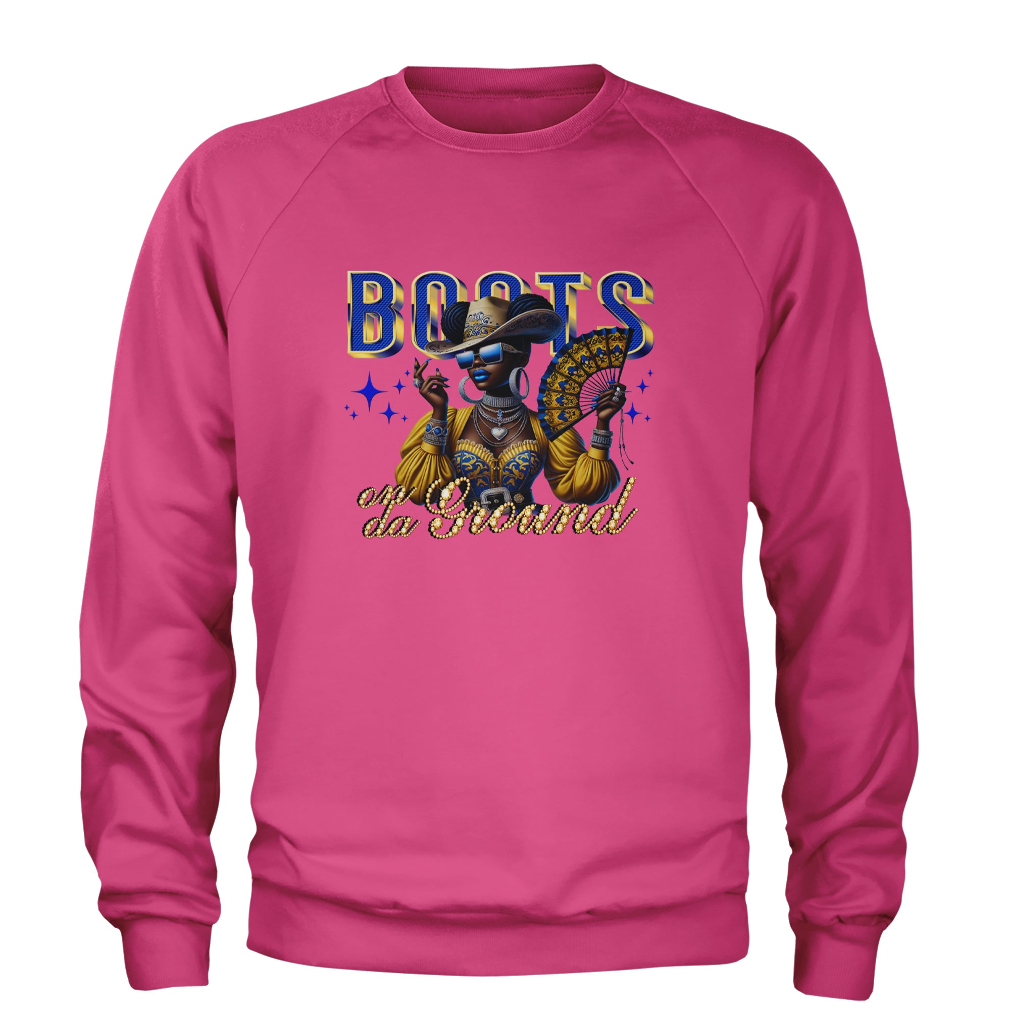 Boots On Da Ground Folding Fan Adult Crewneck Sweatshirt Hot Pink