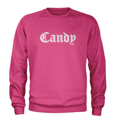Candy Gothic Lettering Adult Crewneck Sweatshirt Hot Pink