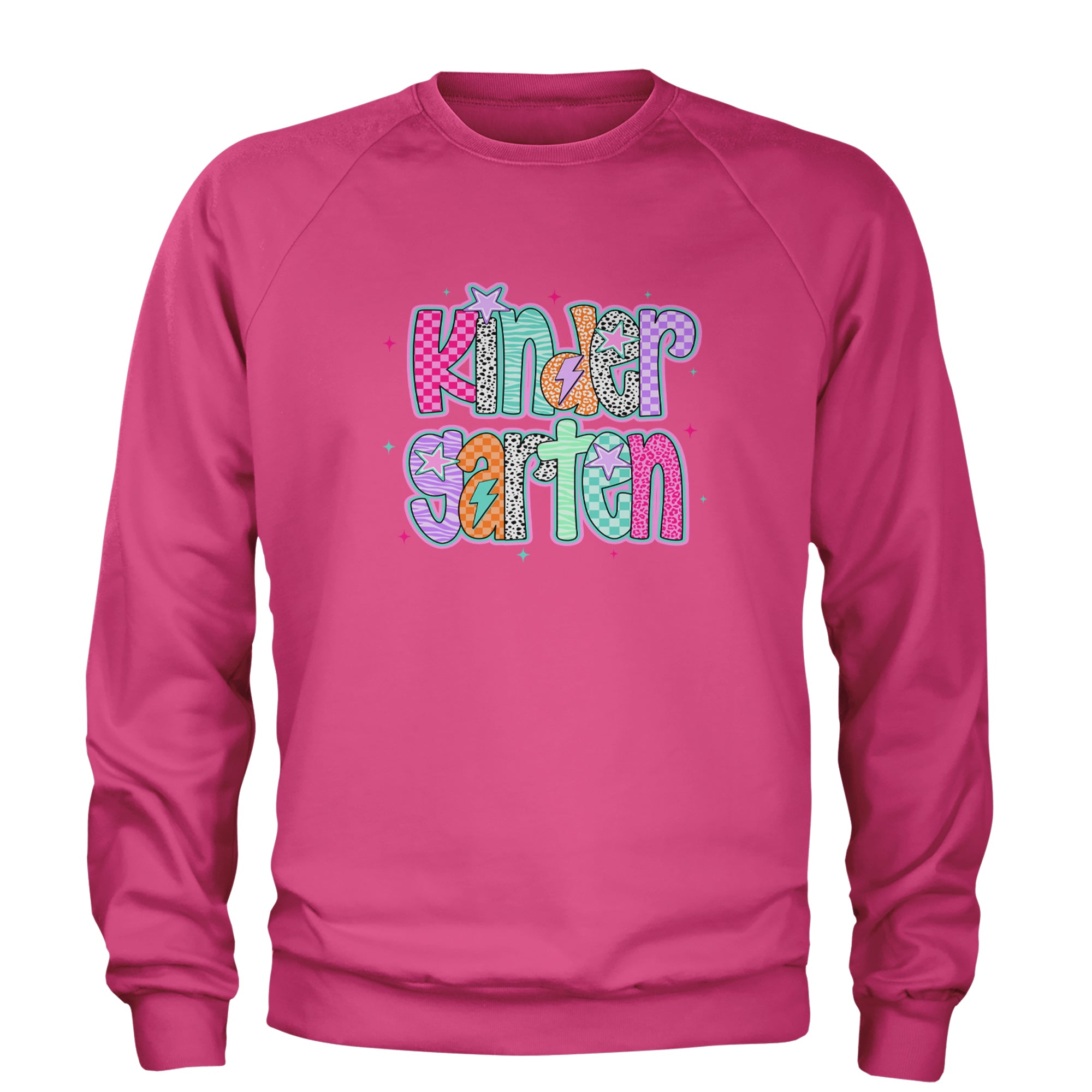 Kindergarten Cutie Colorful Back to School Adult Crewneck Sweatshirt Hot Pink