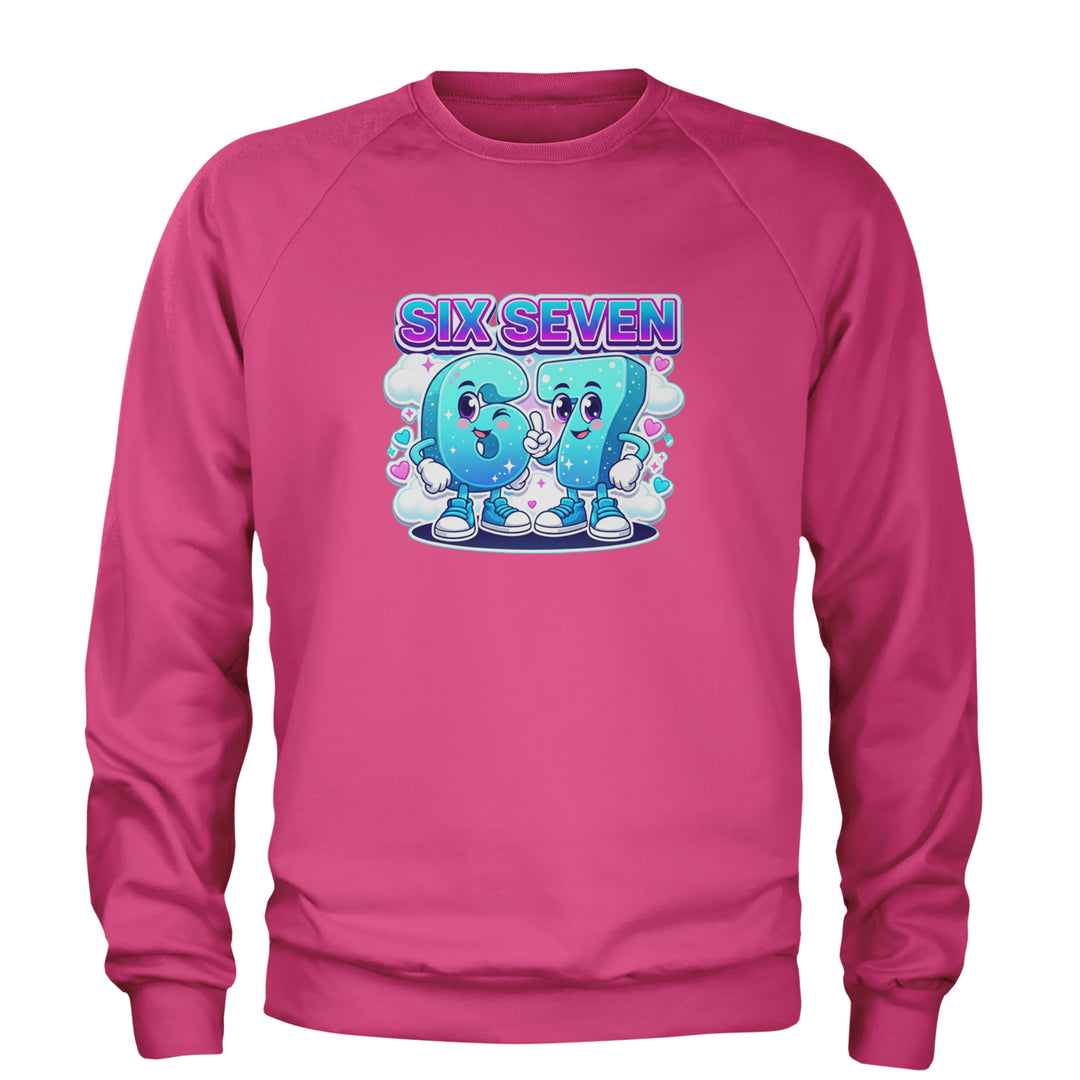 67 Six Seven Meme Kawaii Cloud Adult Crewneck Sweatshirt Hot Pink
