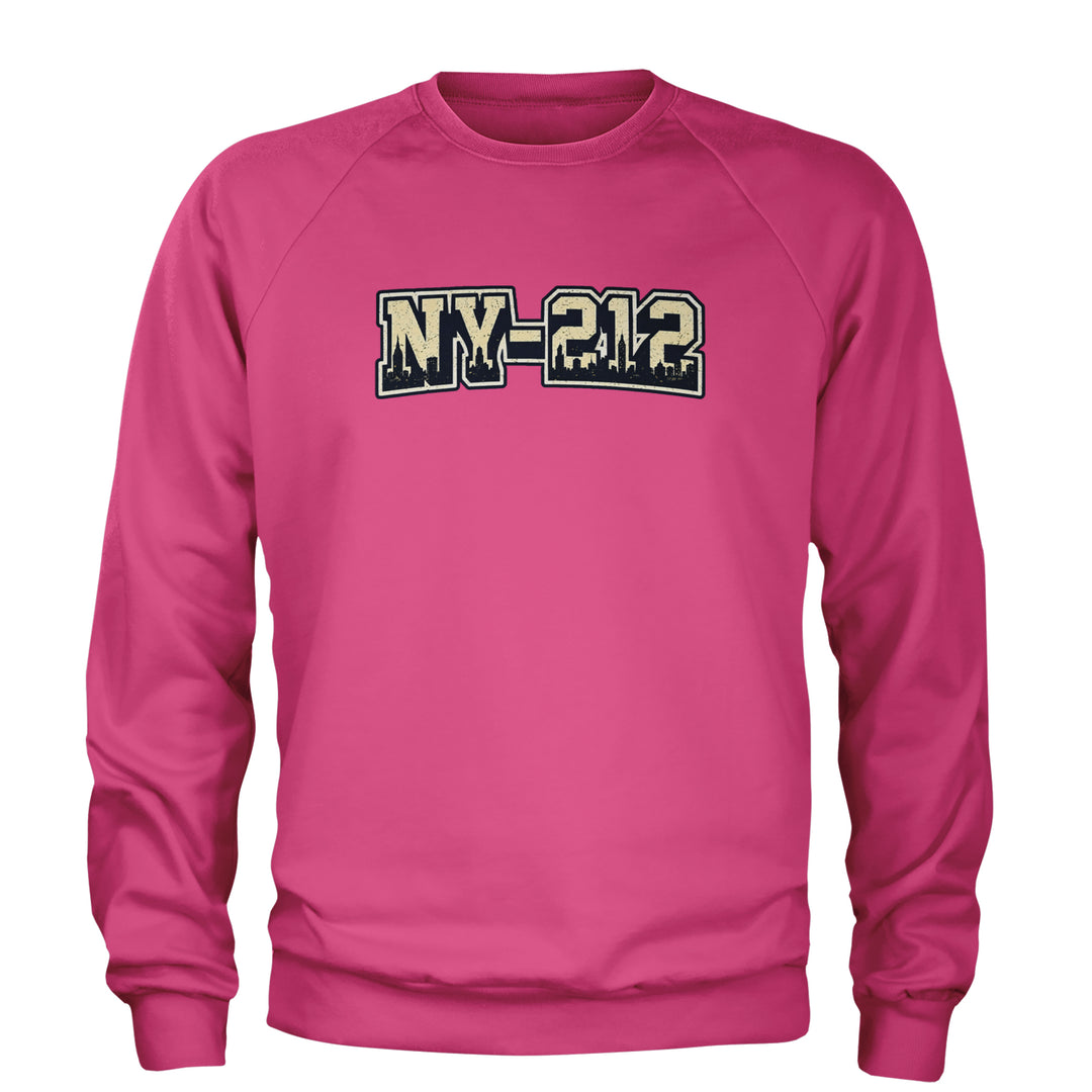 New York City 212 Area Code Skyline  Adult Crewneck Sweatshirt Hot Pink