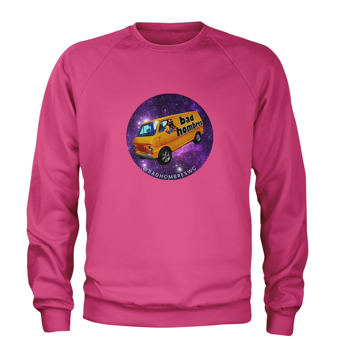 Bad Hombres Space West Chester Band Adult Crewneck Sweatshirt Hot Pink