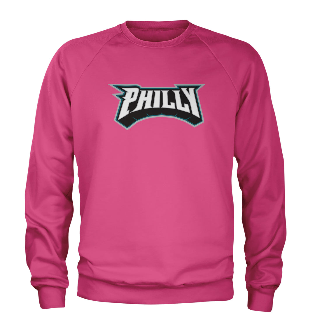 Philly Bold Block Throwback Adult Crewneck Sweatshirt Hot Pink