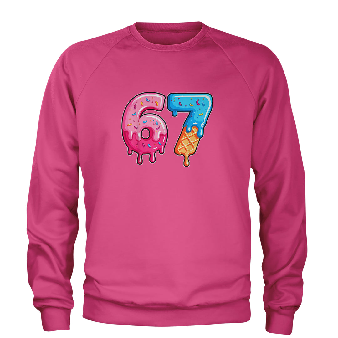 67 Dripping Ice Cream Donut Melt Adult Crewneck Sweatshirt Hot Pink