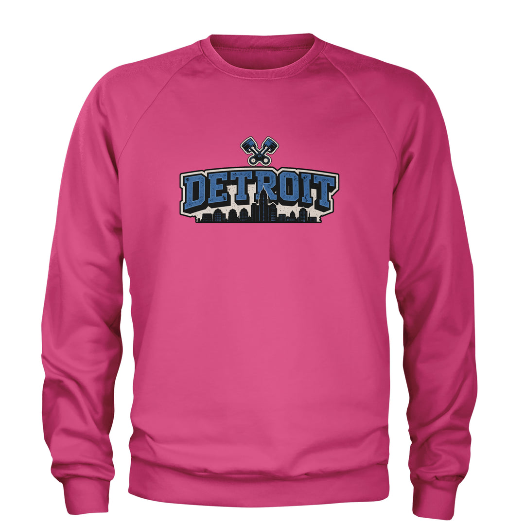 Detroit Motor City Retro Piston Adult Crewneck Sweatshirt Hot Pink