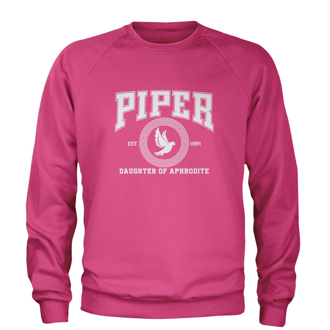 Piper Daughter of Aphrodite Rebel Heart Adult Crewneck Sweatshirt Hot Pink