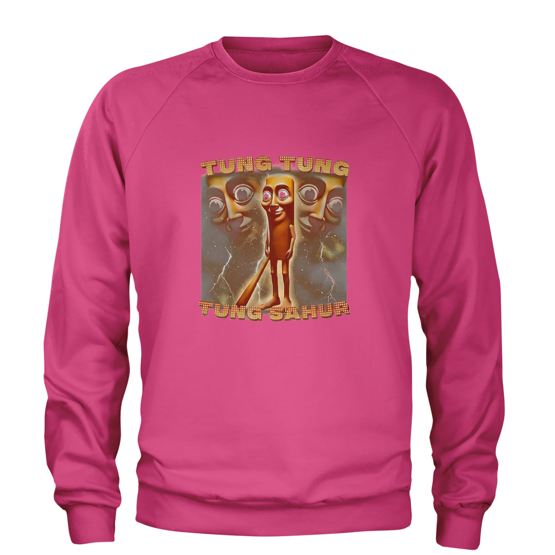 Tung Tung Tung Sahur Enforcer Adult Crewneck Sweatshirt Hot Pink