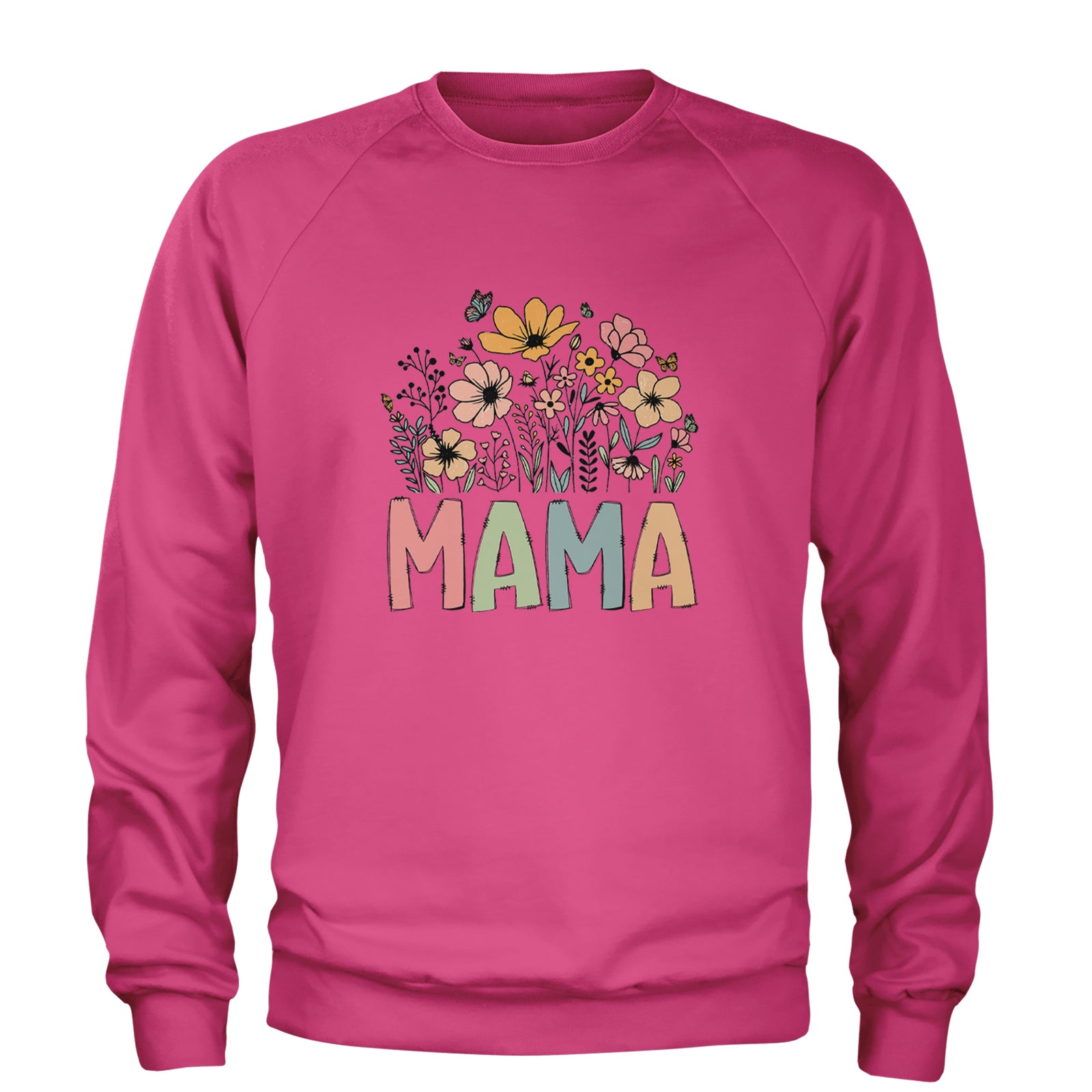 Mama Wildflower Retro Flower Adult Crewneck Sweatshirt Heather Grey