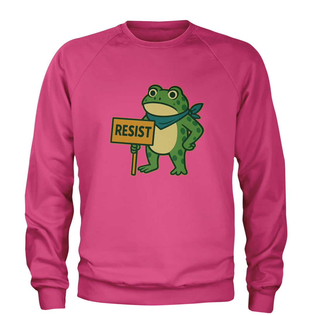 Sign Resist Meme Frog Protest Adult Crewneck Sweatshirt Hot Pink