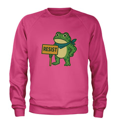 Sign Resist Meme Frog Protest Adult Crewneck Sweatshirt Hot Pink