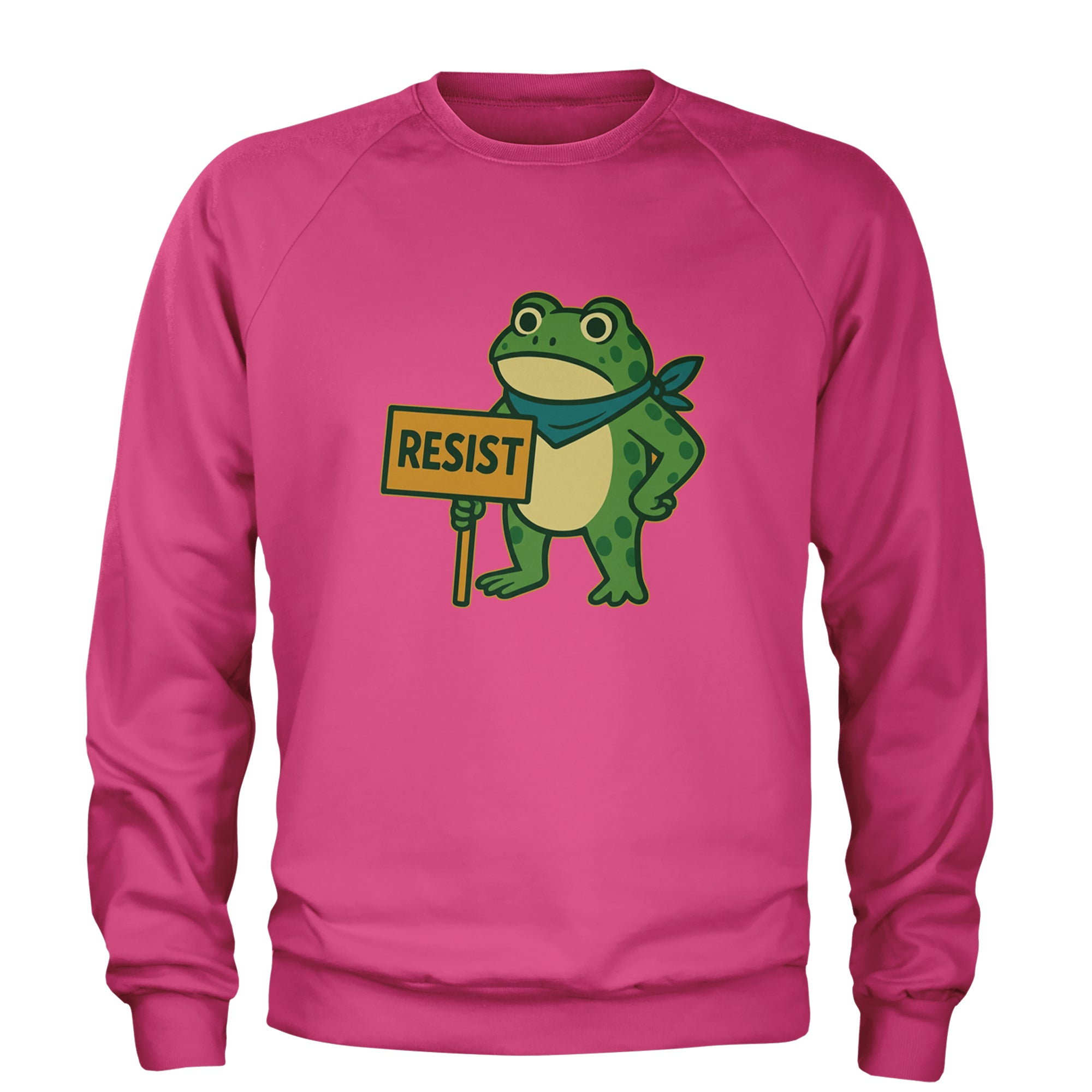 Sign Resist Meme Frog Protest Adult Crewneck Sweatshirt Hot Pink