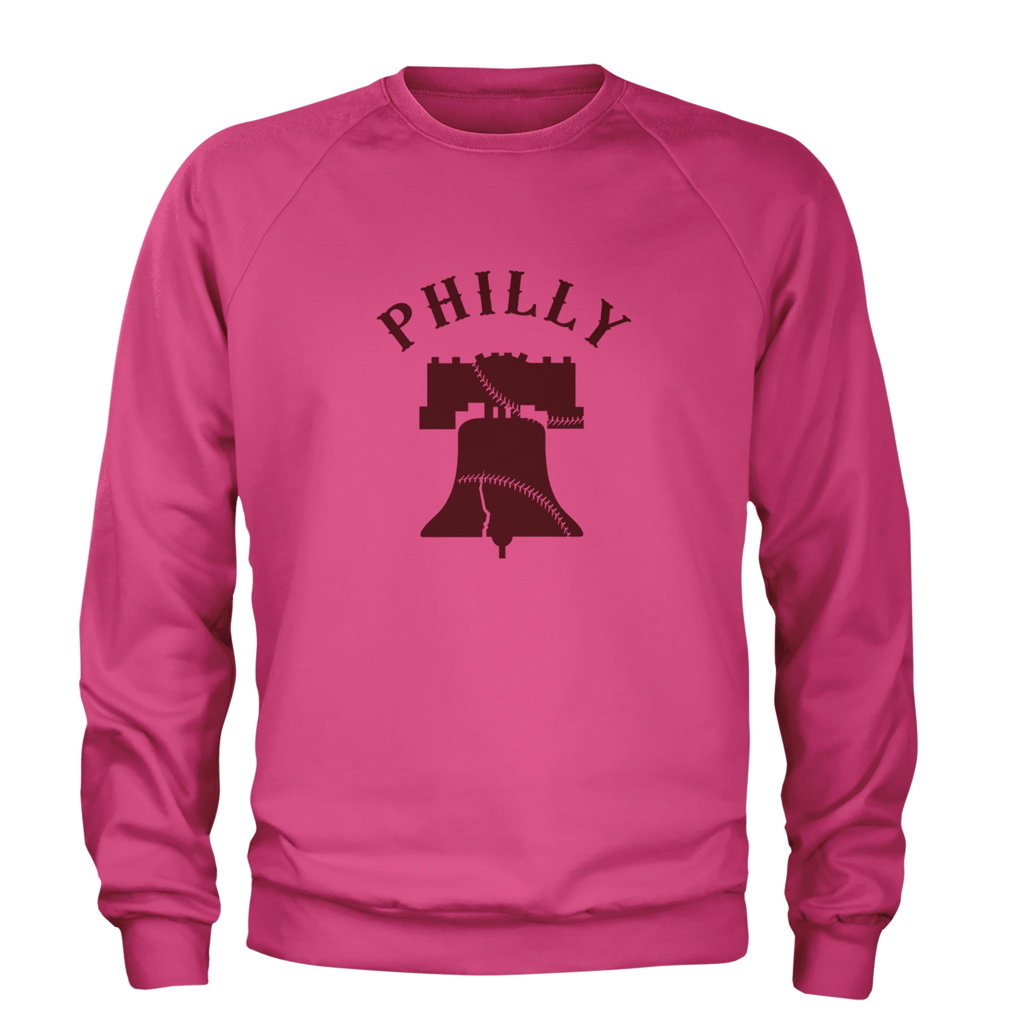 Philly Cracked Liberty Bell Adult Crewneck Sweatshirt Hot Pink