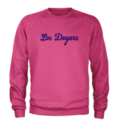 Los Doyers LA Baseball Adult Crewneck Sweatshirt Hot Pink