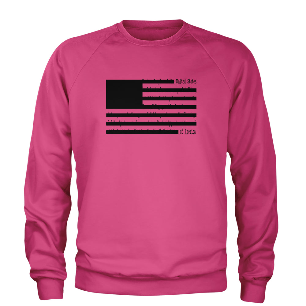 Redacted American Flag graphic on Unisex Heavyweight Fleece Crewneck Sweatshirt in Hot Pink