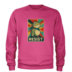 Resist Portland Protest Frog Adult Crewneck Sweatshirt Hot Pink