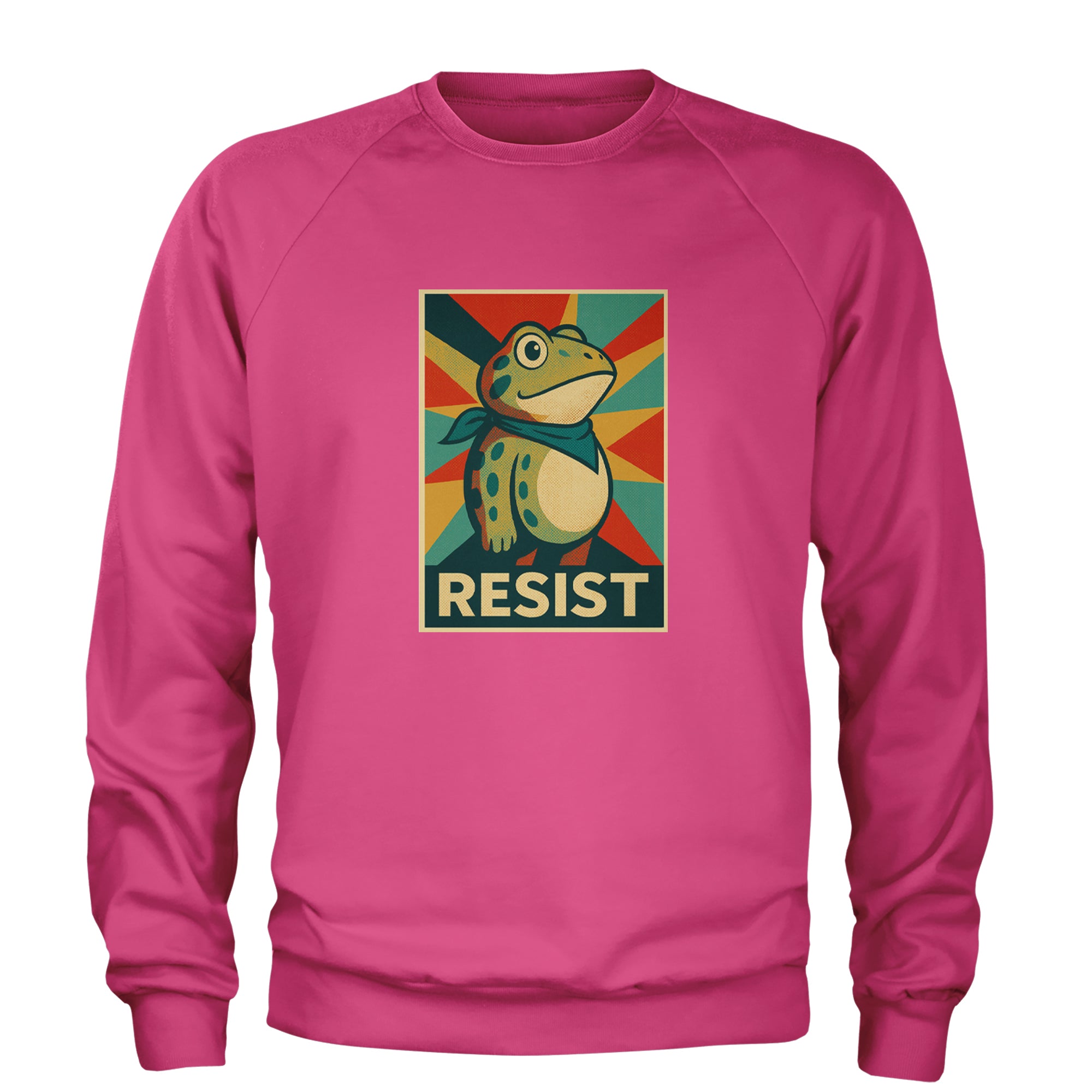 Resist Portland Protest Frog Adult Crewneck Sweatshirt Hot Pink