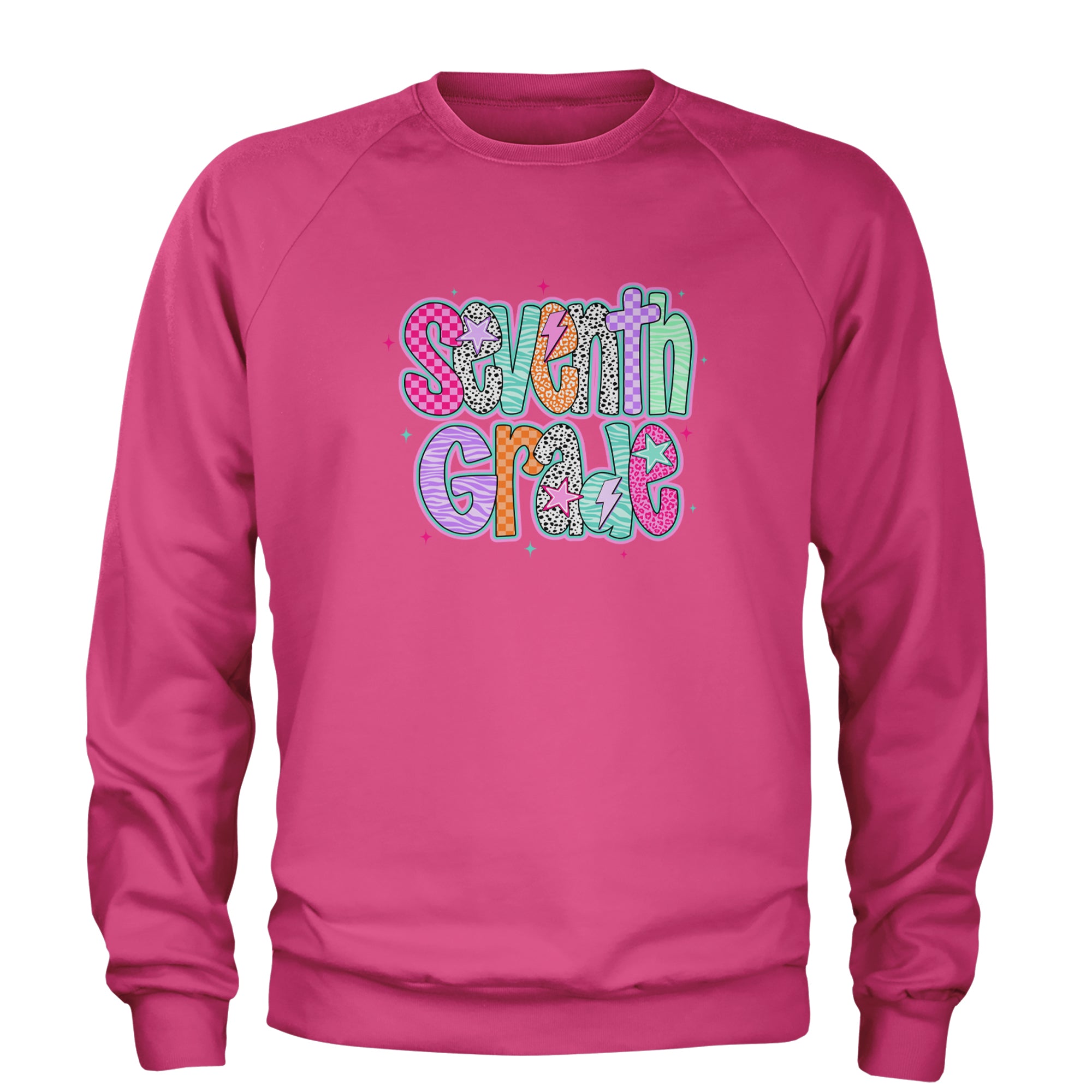 Seventh Grade Swagger Colorful Back to School Adult Crewneck Sweatshirt Hot Pink