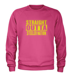 Straight Outta Steeler Nation Football graphic on Unisex Heavyweight Fleece Crewneck Sweatshirt in Hot Pink