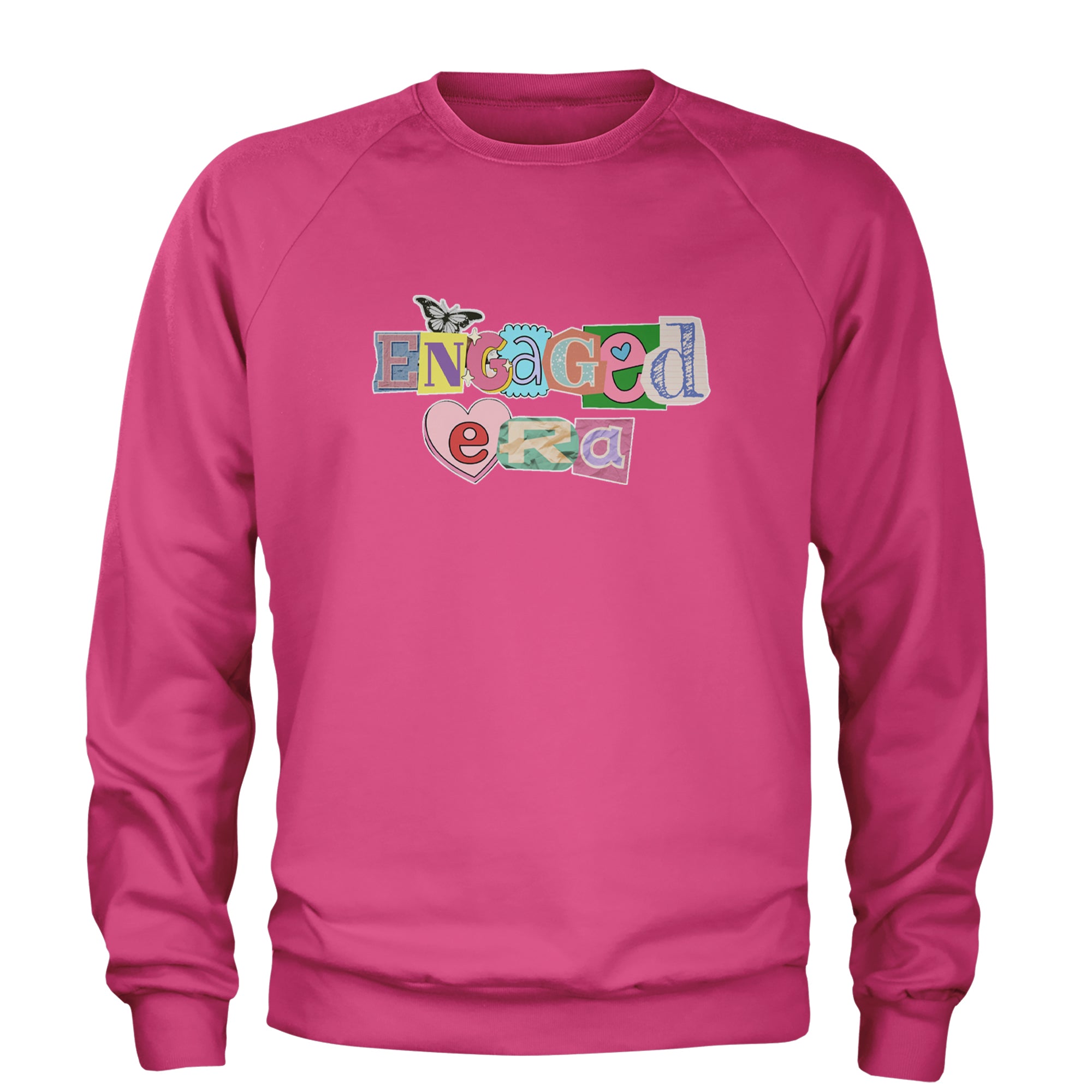 Engaged Era Aesthetic Retro Collage Design Adult Crewneck Sweatshirt Hot Pink