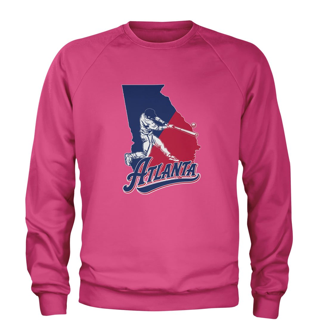 Atlanta Georgia Batter Up Adult Crewneck Sweatshirt Hot Pink