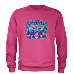 Six Seven 67 Retro Pixel Buddies Adult Crewneck Sweatshirt Hot Pink