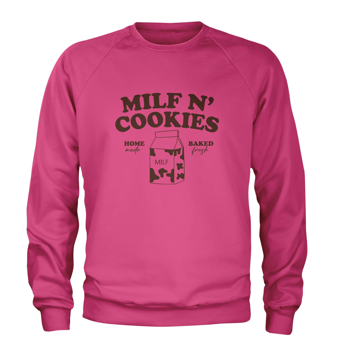 Milf And Cookies Adult Crewneck Sweatshirt Hot Pink
