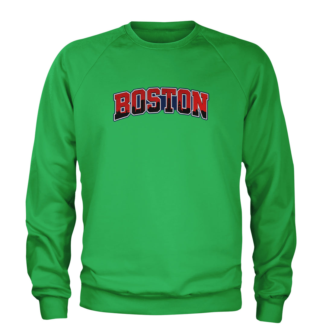 Boston City Pride Skyline Adult Crewneck Sweatshirt Kelly Green