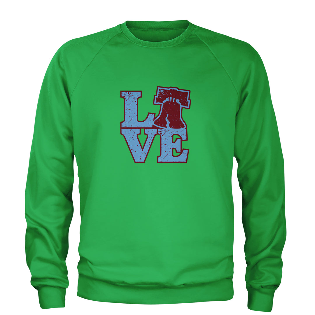 Love Philly Liberty Bell Adult Crewneck Sweatshirt Kelly Green