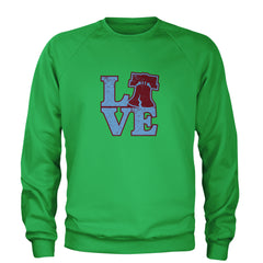 Love Philly Liberty Bell Adult Crewneck Sweatshirt Kelly Green