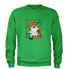 Life of a Showghoul Halloween Showgirl Vibes Adult Crewneck Sweatshirt Kelly Green