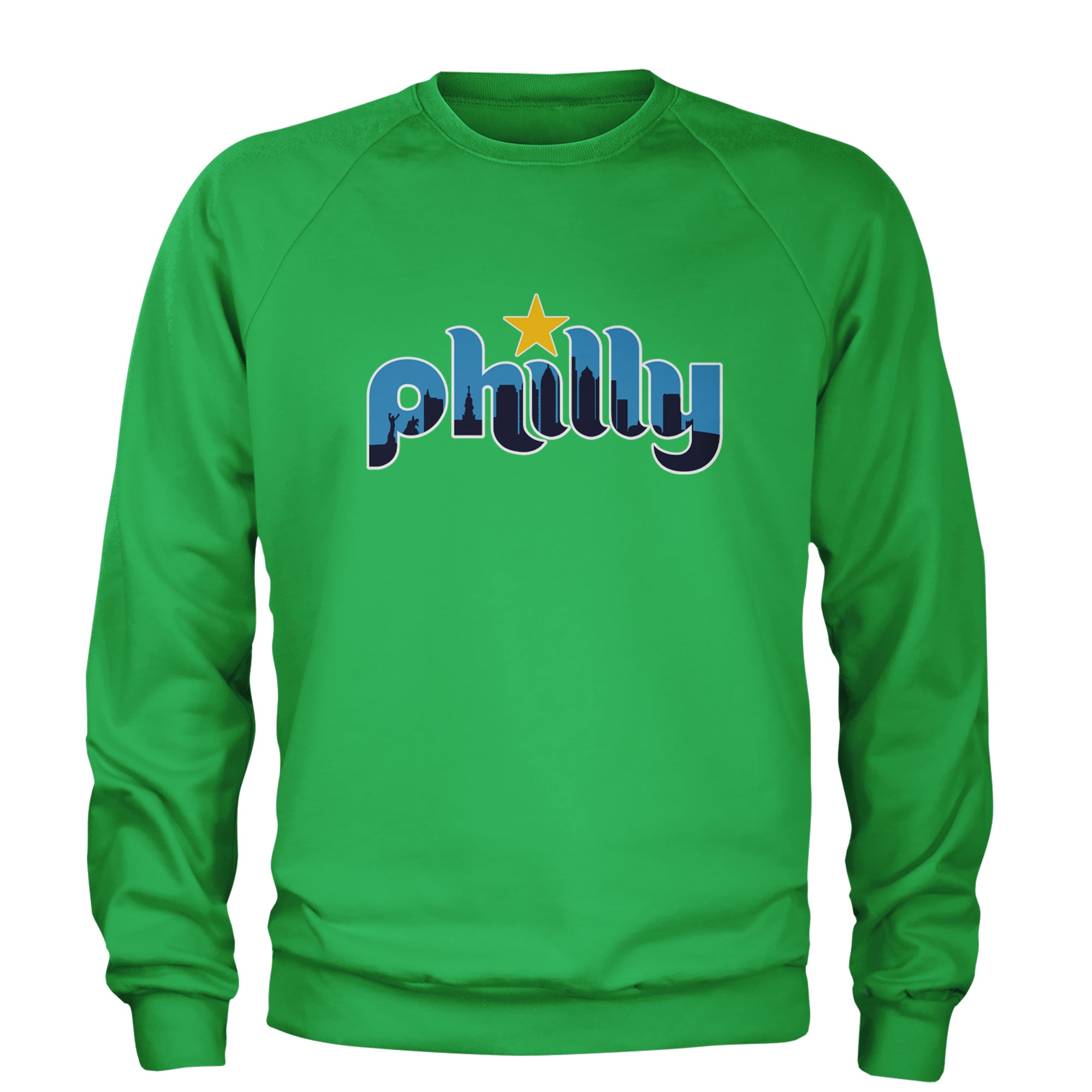 Skyline Philly Philadelphia Adult Crewneck Sweatshirt Kelly Green