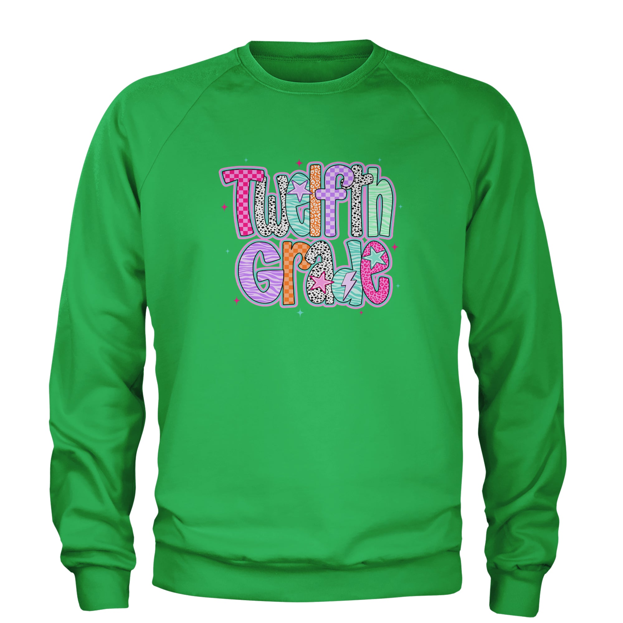 Senior Year Colorful Back to School Adult Crewneck Sweatshirt Kelly Green