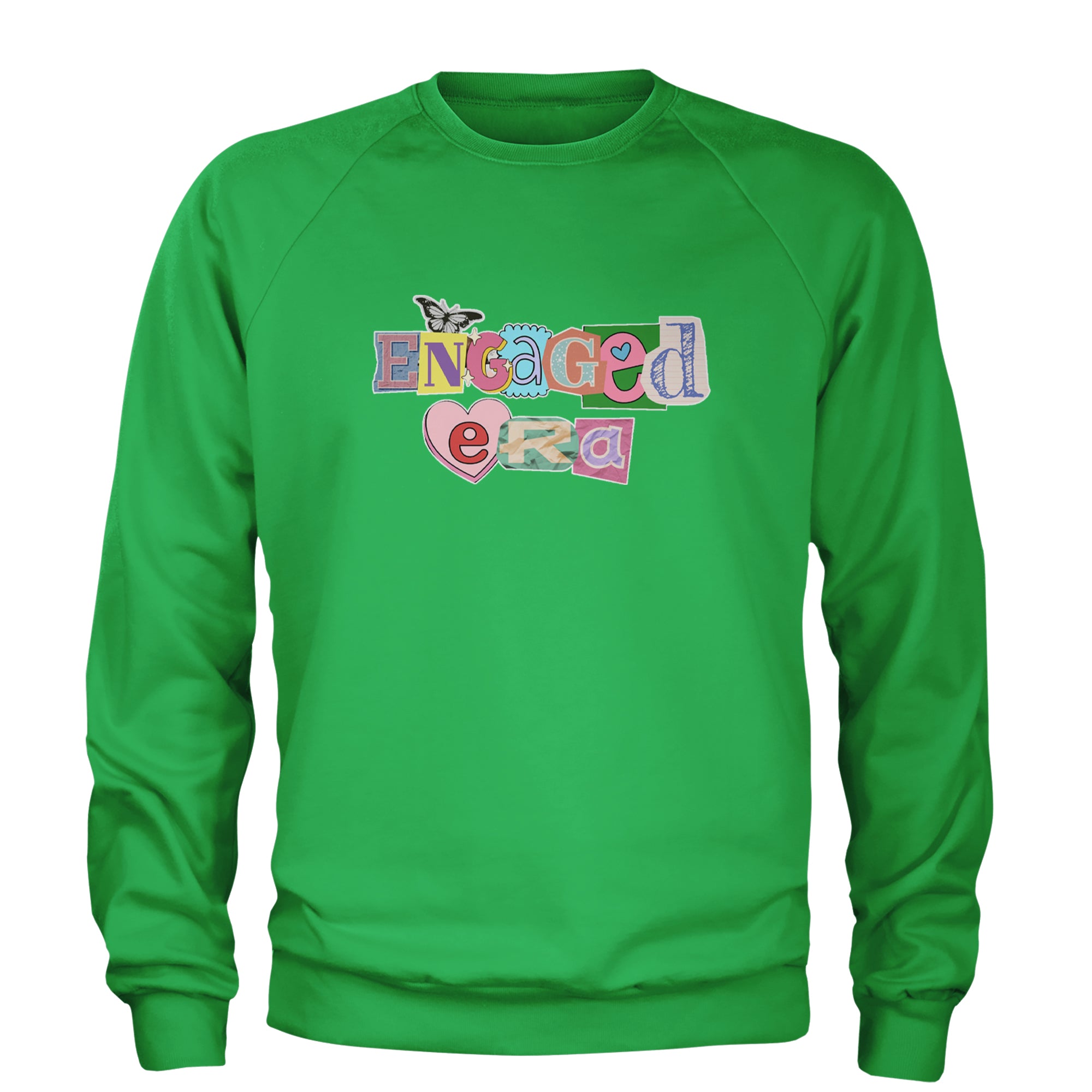 Engaged Era Aesthetic Retro Collage Design Adult Crewneck Sweatshirt Kelly Green