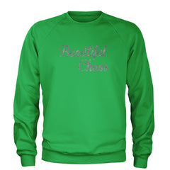 Beautiful Chaos Glitter Music Festival Adult Crewneck Sweatshirt Kelly Green