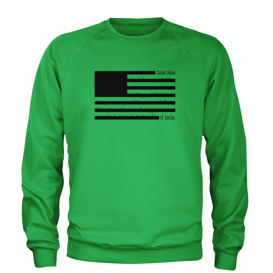 Redacted American Flag Adult Crewneck Sweatshirt Kelly Green