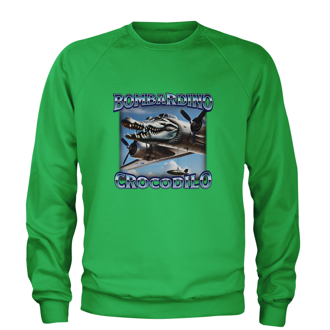 Bombardino Crocodilo Brainrot Adult Crewneck Sweatshirt Kelly Green