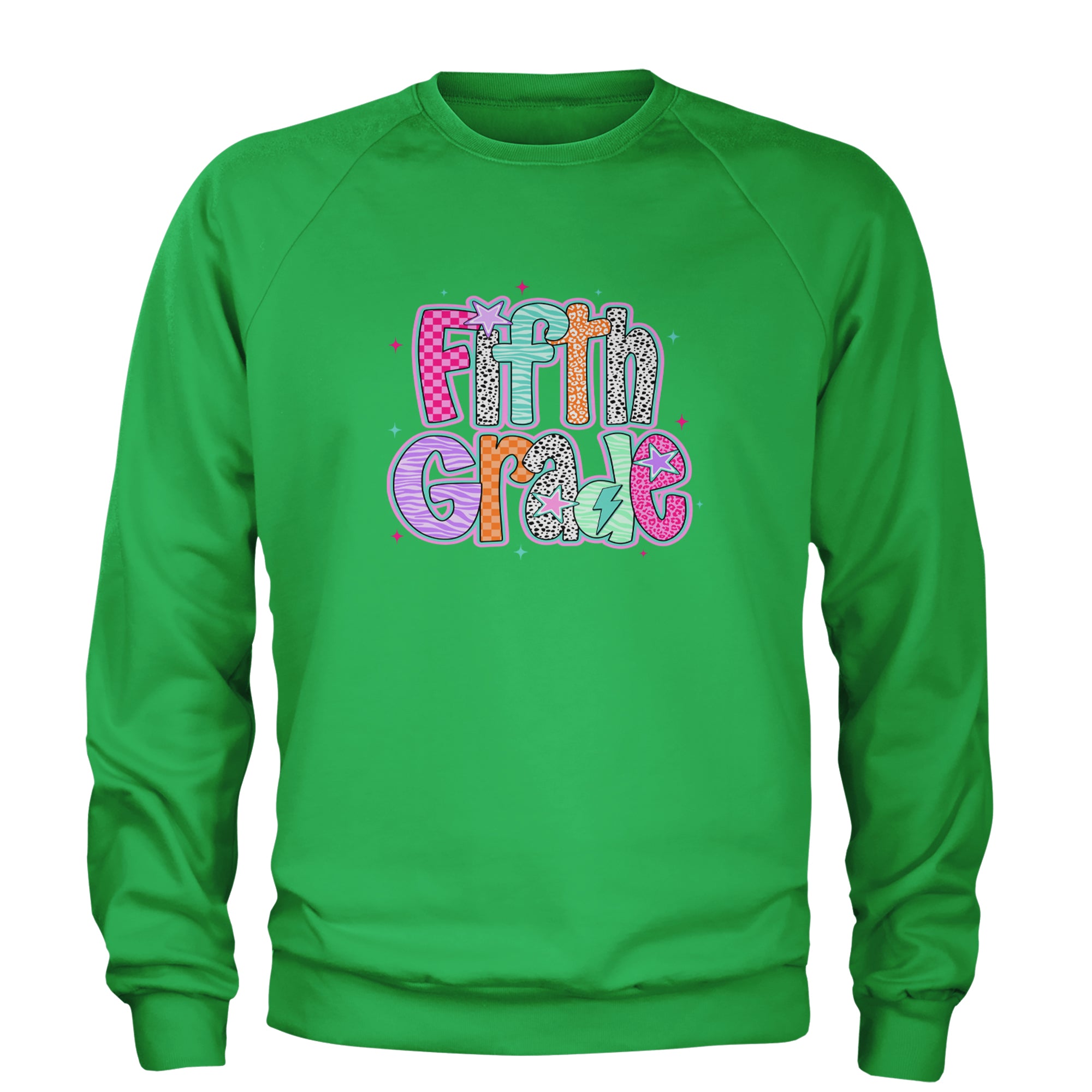 Fifth Grade Fly Colorful Back to School Adult Crewneck Sweatshirt Kelly Green