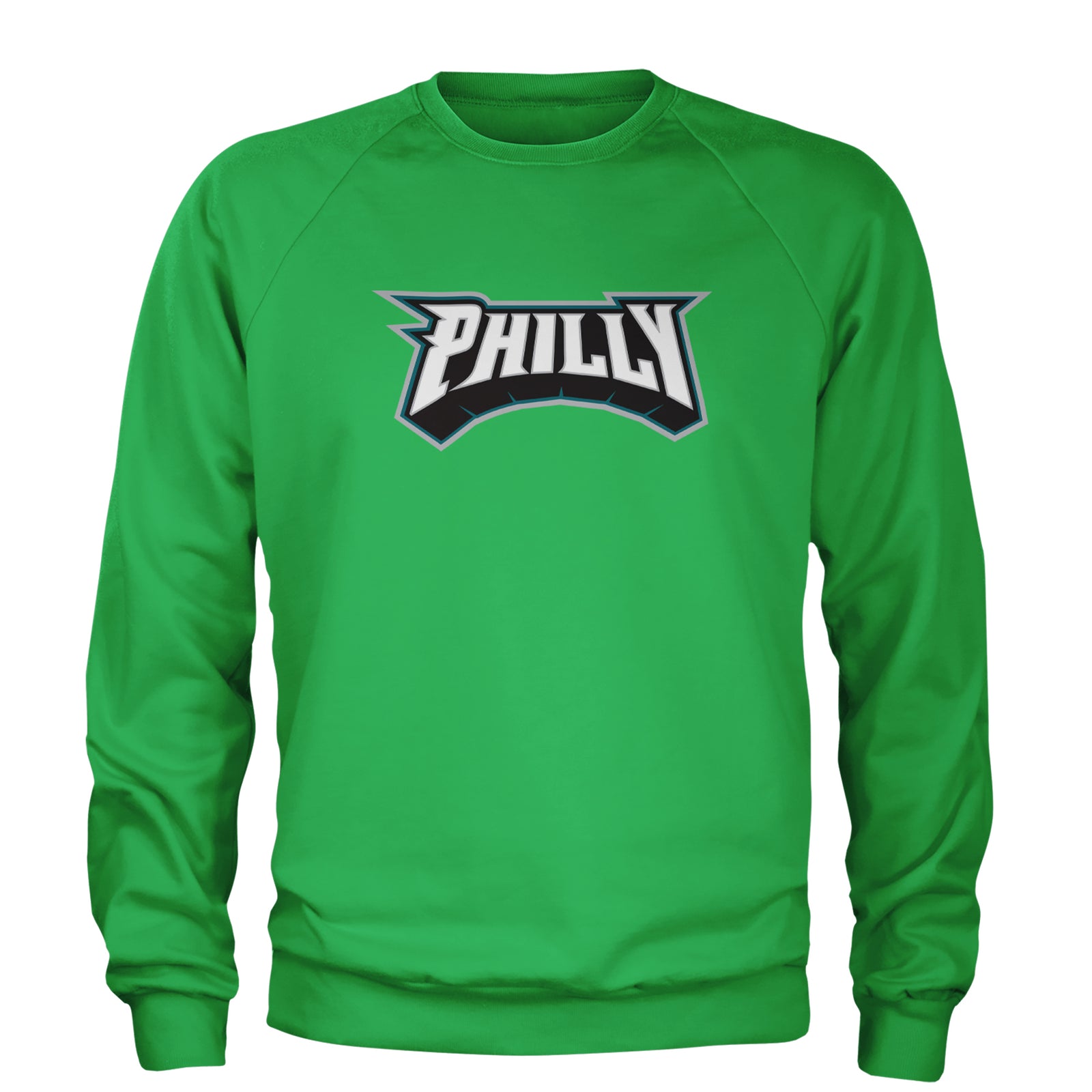 Philly Bold Block Throwback Adult Crewneck Sweatshirt Kelly Green