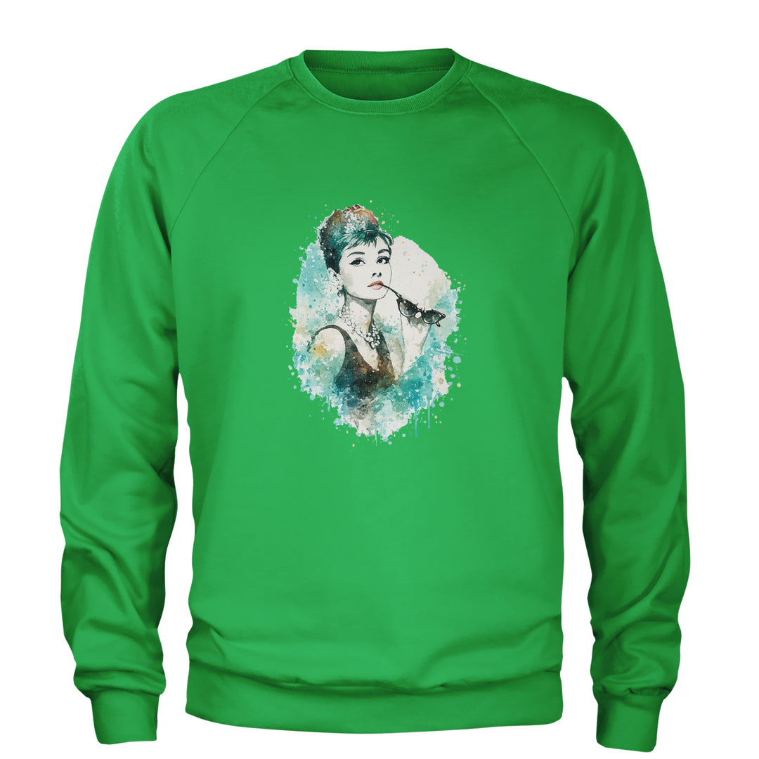 Mrs. Herpburn Iconic Watercolors Adult Crewneck Sweatshirt Kelly Green