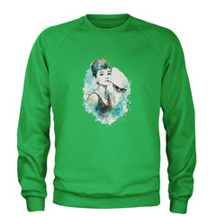 Mrs. Herpburn Iconic Watercolors Adult Crewneck Sweatshirt Kelly Green