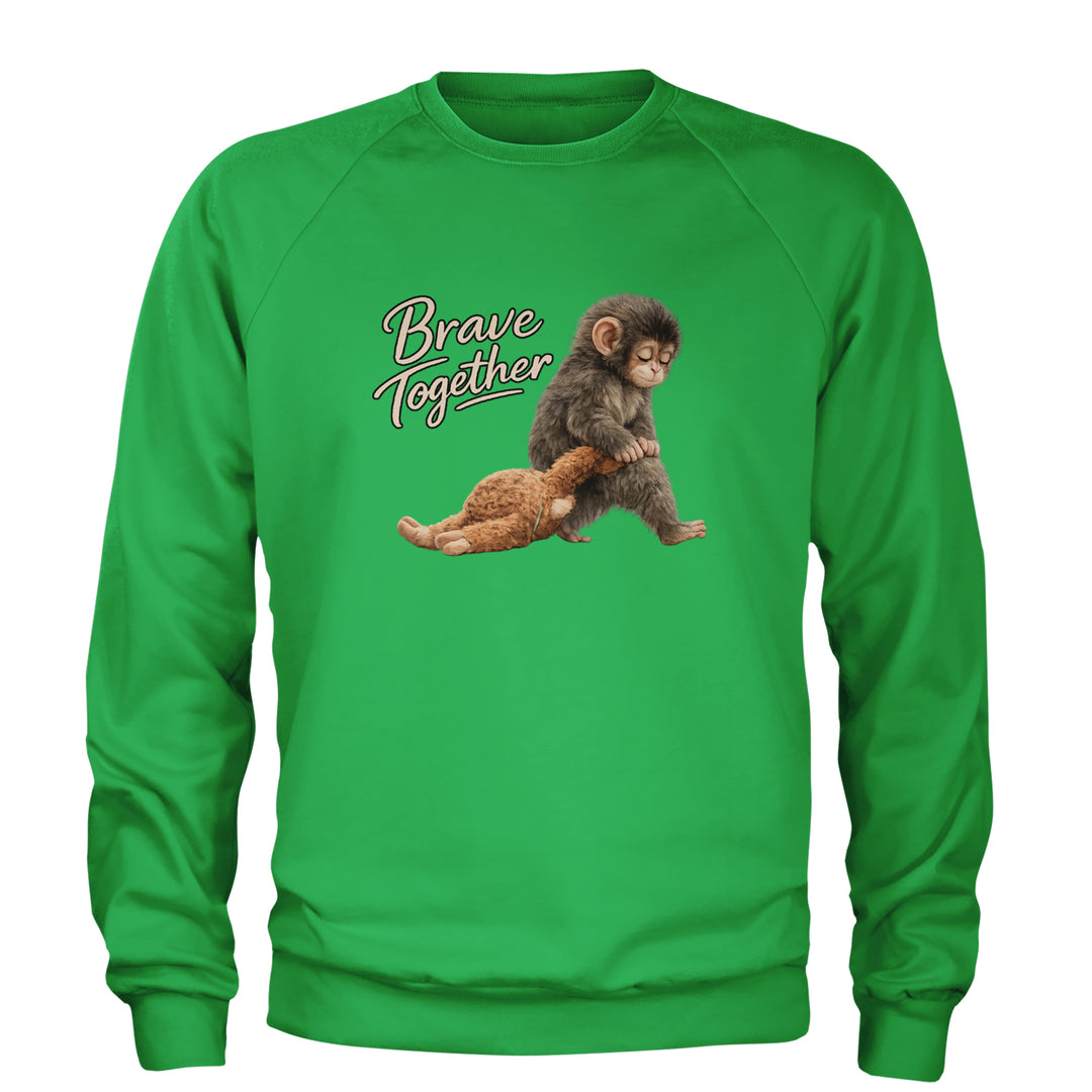 Punch Brave Together Stuffed Animal Adult Crewneck Sweatshirt Kelly Green