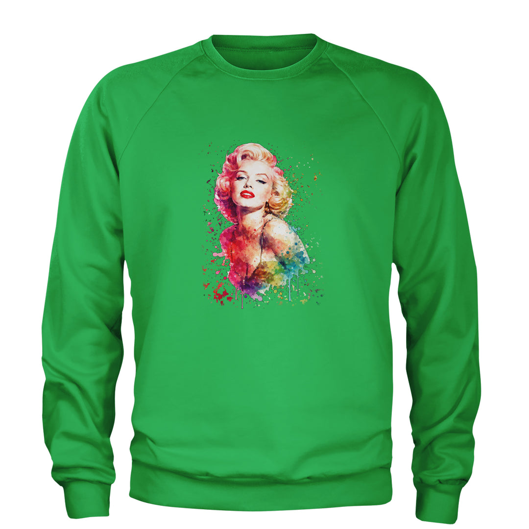 Mrs. Monroe Watercolors Bombshell Adult Crewneck Sweatshirt Kelly Green