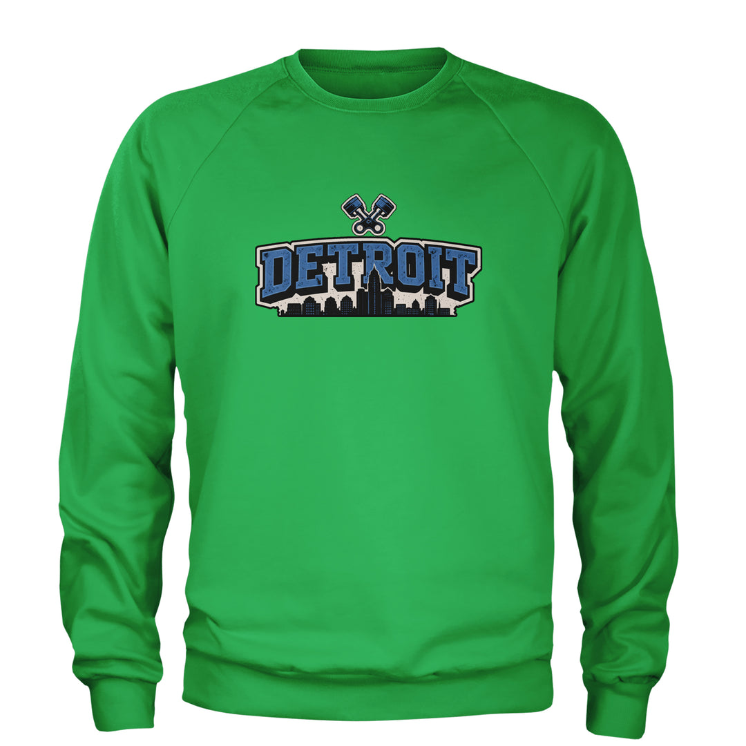 Detroit Motor City Retro Piston Adult Crewneck Sweatshirt Kelly Green