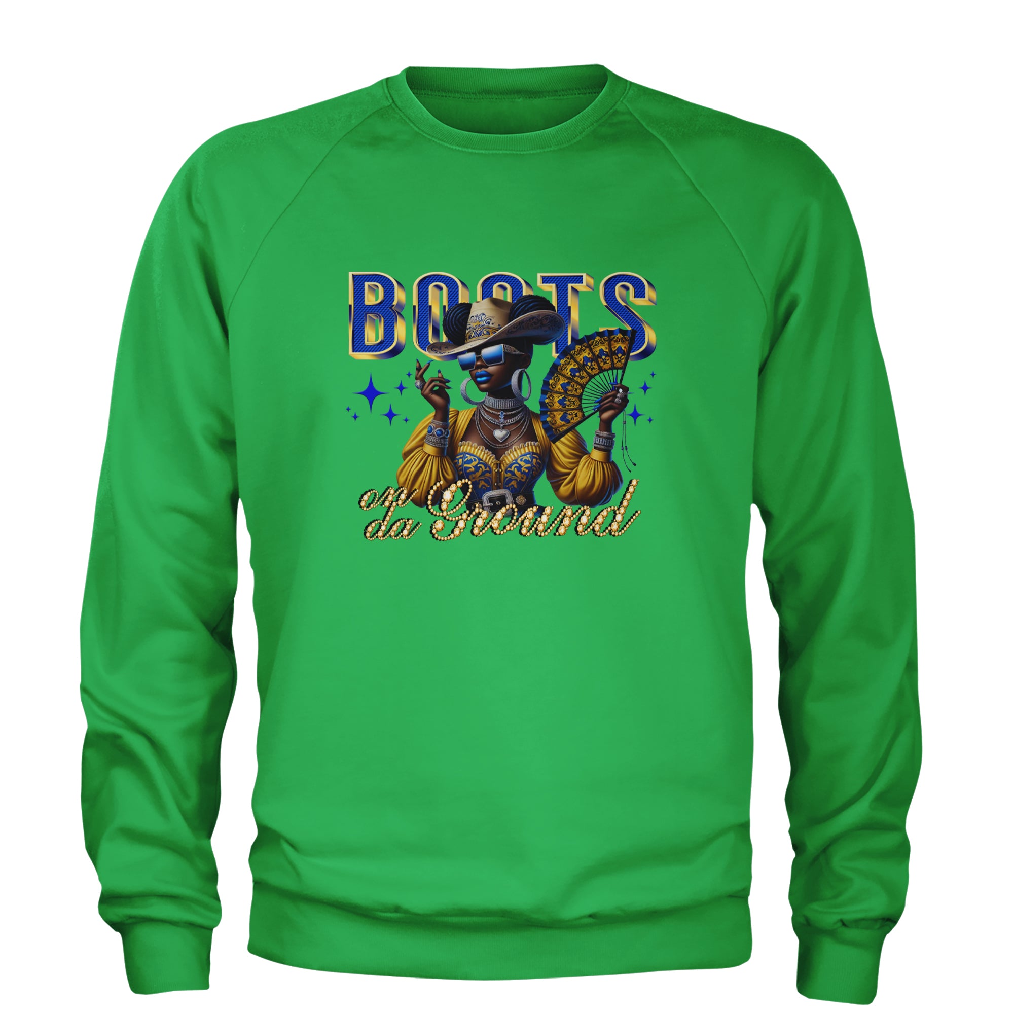 Boots On Da Ground Folding Fan Adult Crewneck Sweatshirt Kelly Green