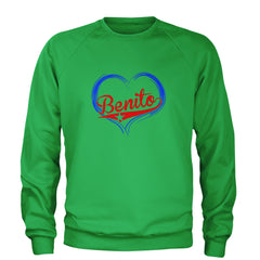 Benito Heart Puerto Rico Adult Crewneck Sweatshirt Kelly Green