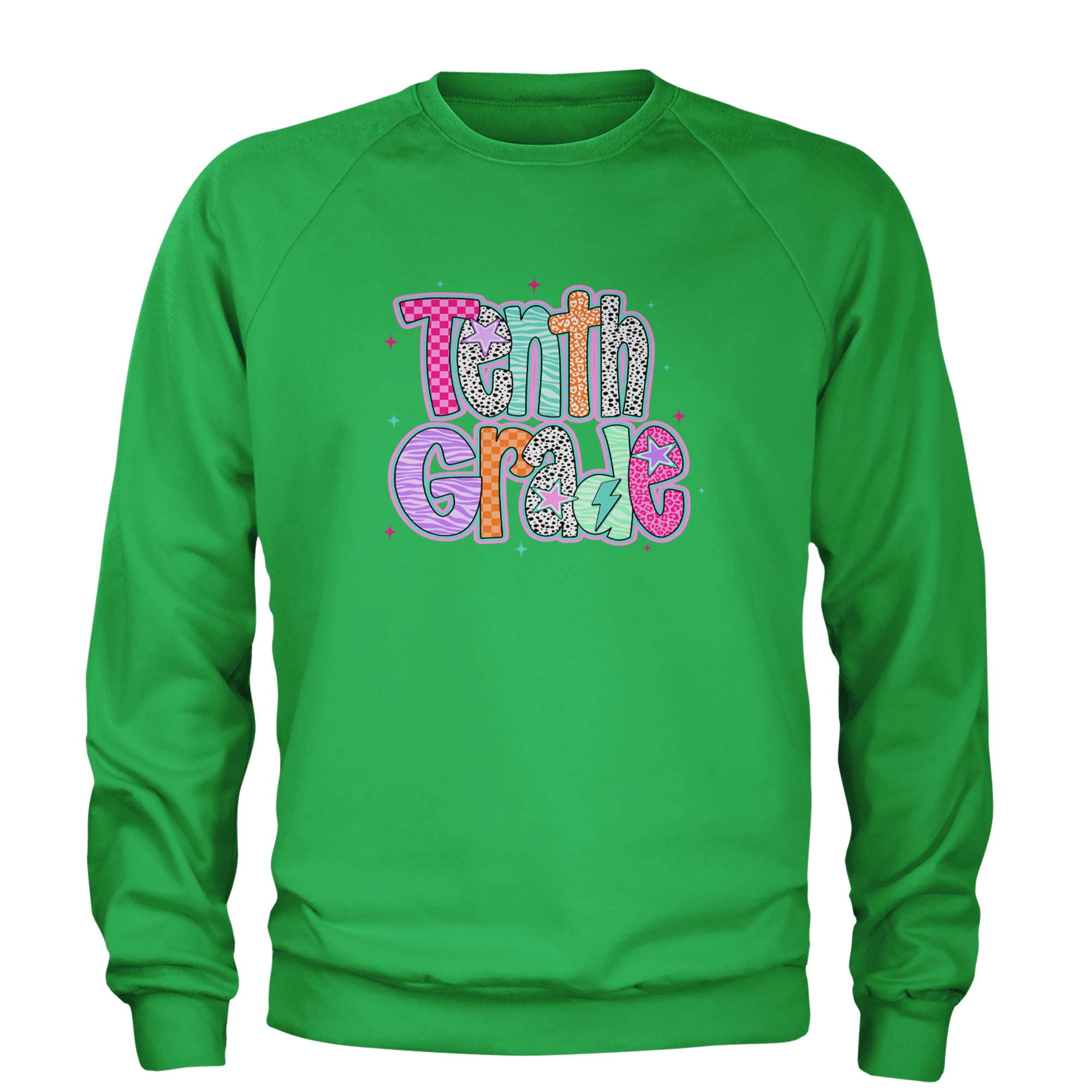 Tenth Grade Trendsetter Colorful Back to School Adult Crewneck Sweatshirt Kelly Green