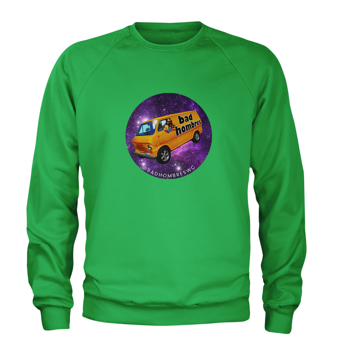 Bad Hombres Space West Chester Band Adult Crewneck Sweatshirt Kelly Green